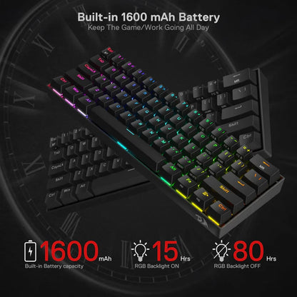 Redragon Daraconic K530-Pro-RGB-Black  60% RGB 3-modes Keyboard With Brown Switches