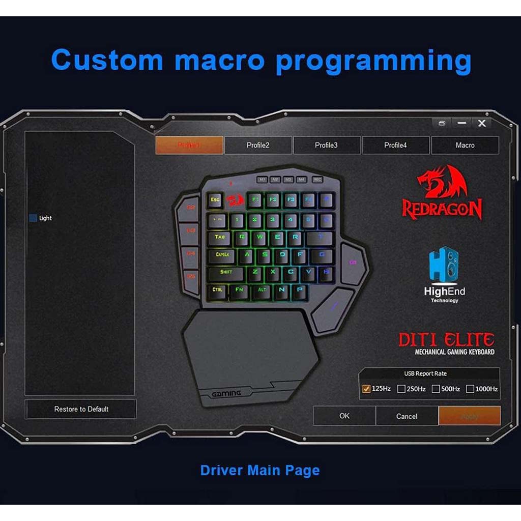 Redragon K601 DITI X RGB One-handed Keyboard With Blue Switches