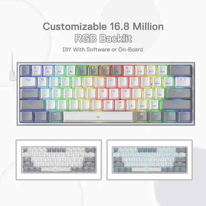 Redragon FIZZ K617 60% RGB Mechanical Keyboard with Red Switches (White & Gray)