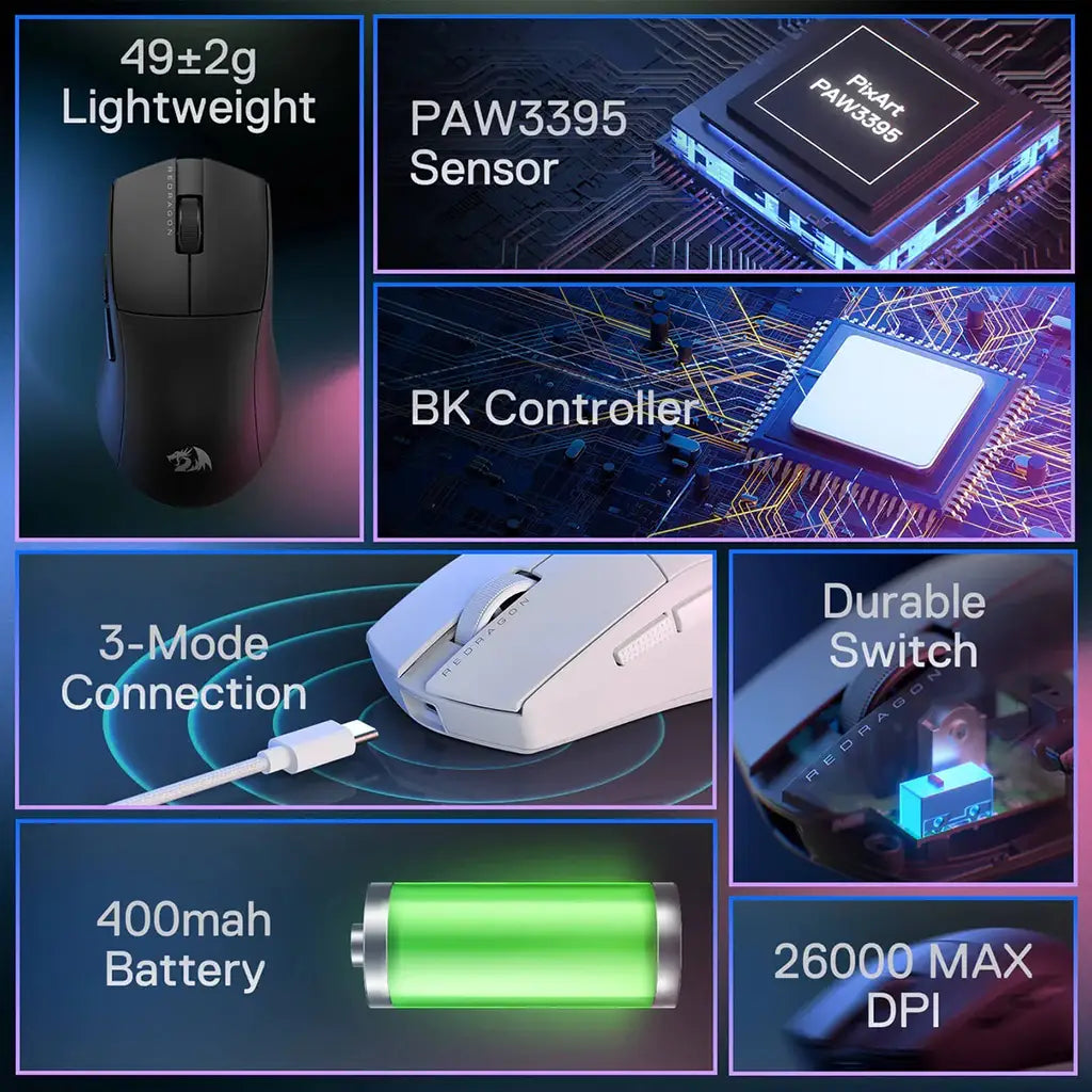 Redragon King M916 PRO Wireless 49g ultra-light 1K Polling Rate Gaming Mouse