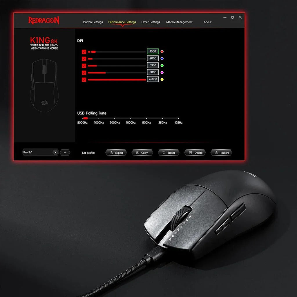 Redragon M996 K1NG 8K Hz Ultra-Light 42g Wired Gaming Mouse