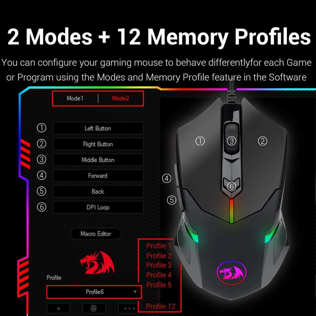 Redragon M601 Centrophorus Black RGB 7200 DPI Gaming Mouse