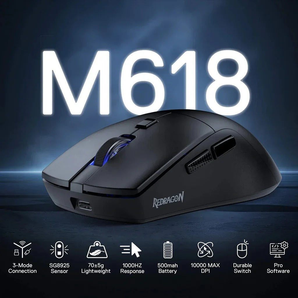 Redragon M618 AZZMACH Lite 70g Lightweight 10K DPI Wireless Gaming Mouse