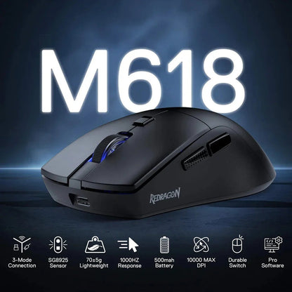 Redragon M618 AZZMACH Lite 70g Lightweight 10K DPI Wireless Gaming Mouse