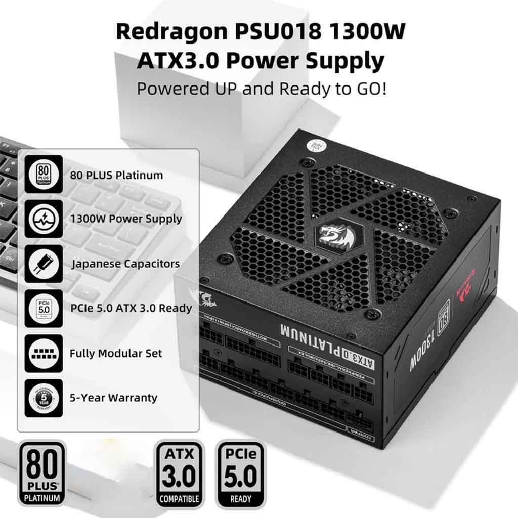 Redragon PS018 80 Plus Platinum 1300 Watt ATX 3.0 Fully Modular Power Supply
