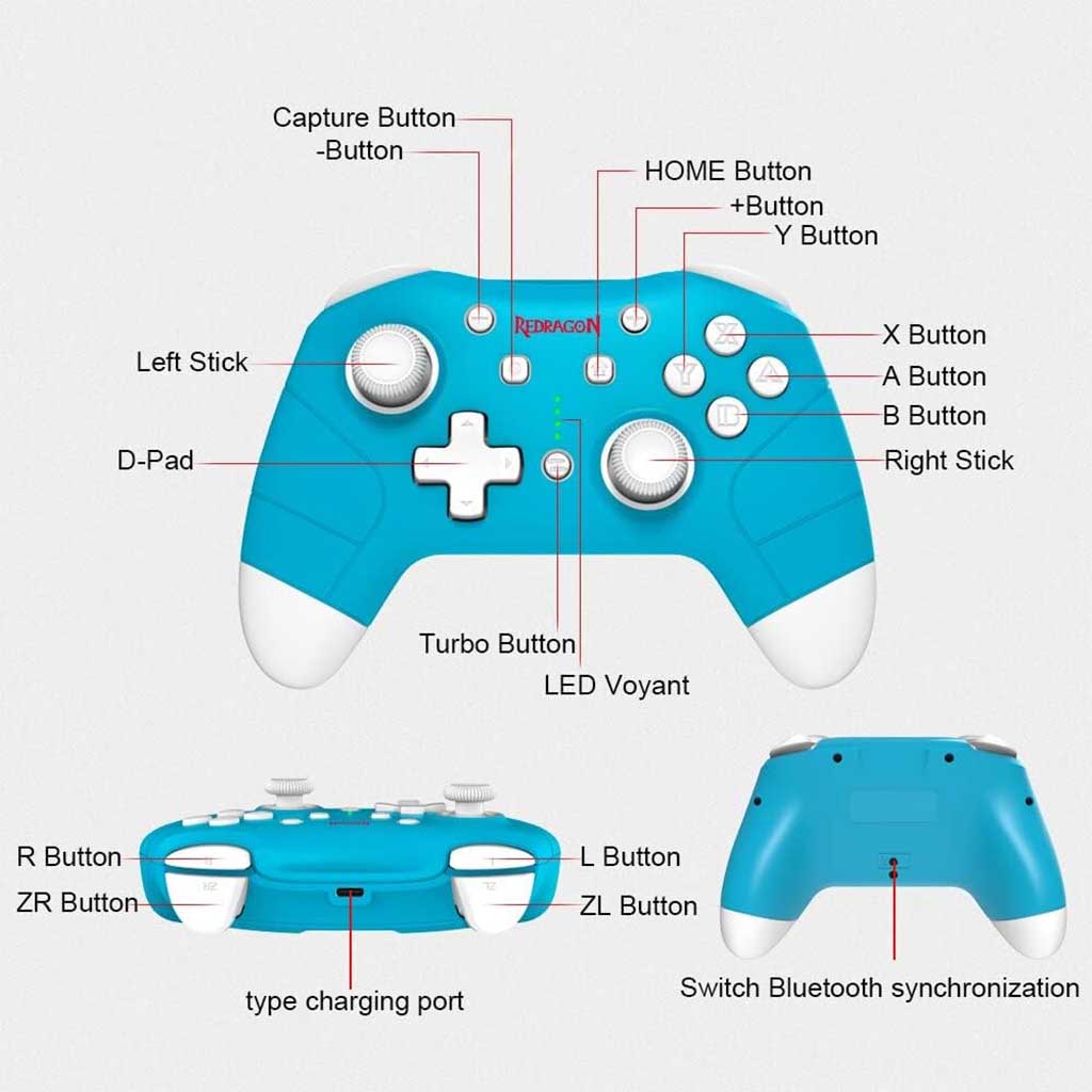 Redragon Pluto Blue Bluetooth Gamepad G815 for Switch