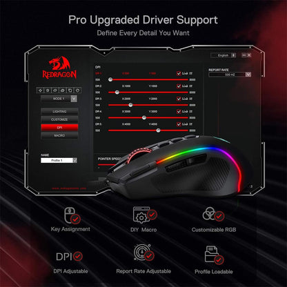Redragon M612 Predator Black 8K DPI Rapid Fire Button Gaming Mouse