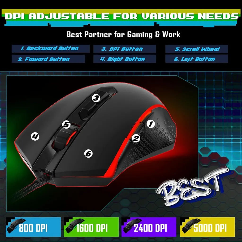 Redragon S107-BA RGB Gaming Keyboard and Mouse Combo - 104 Keys + 10K DPI Wired Combo Set (2-in-1)