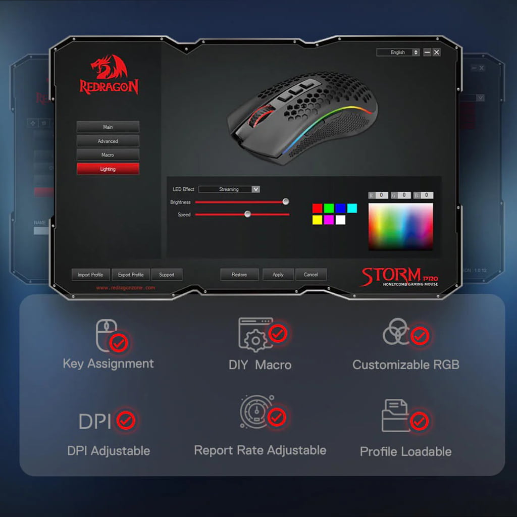 Redragon M808-KS Storm Pro RGB Wireless honeycomb Gaming Mouse