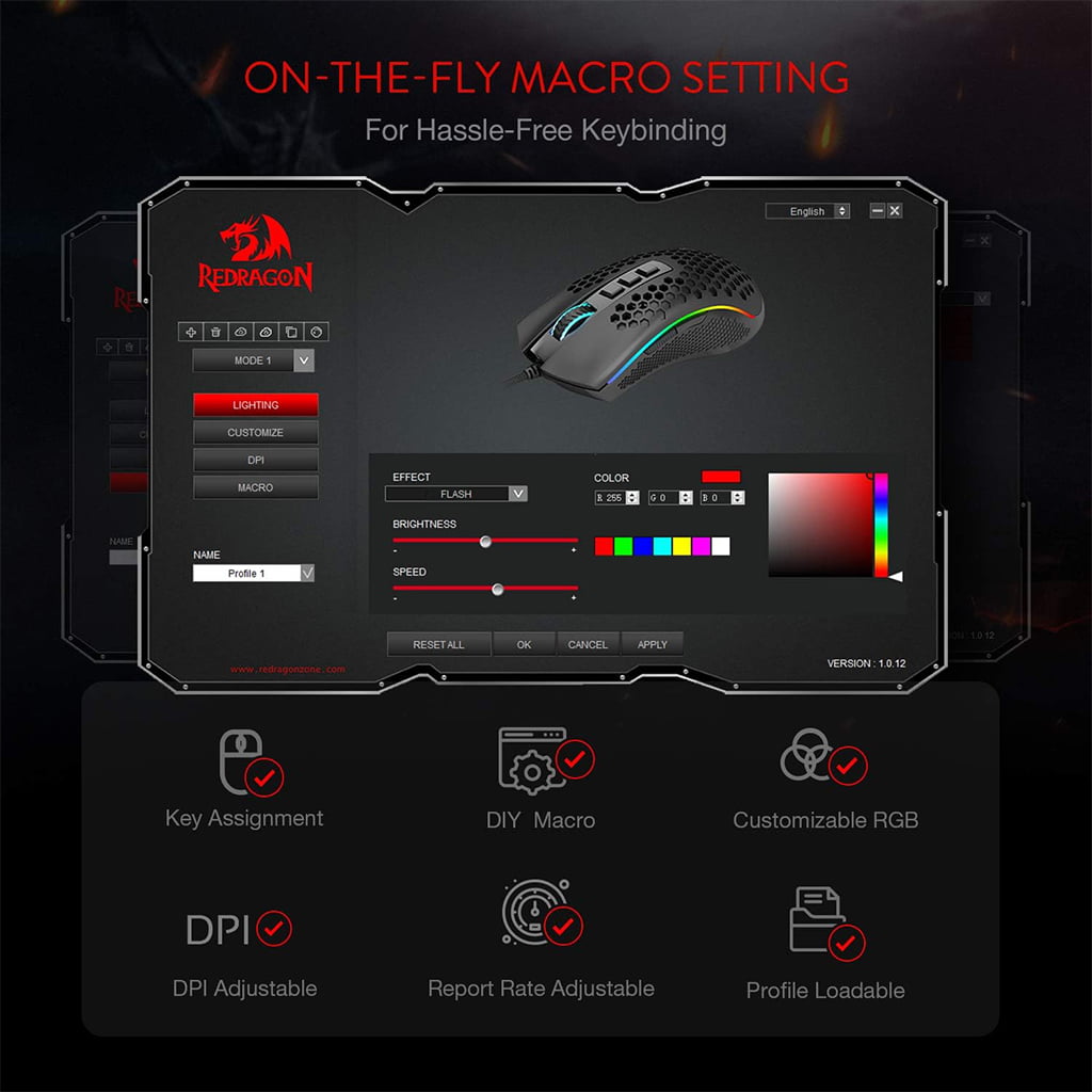 Redragon M808 Storm RGB Black Lightweight Honeycomb Gaming Mouse