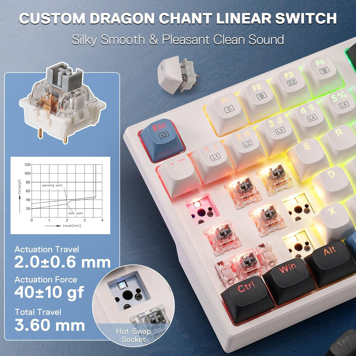 Redragon K668 TRUNDLE Gaming Keyboard With Hot Swappable Red Switches (WGB)