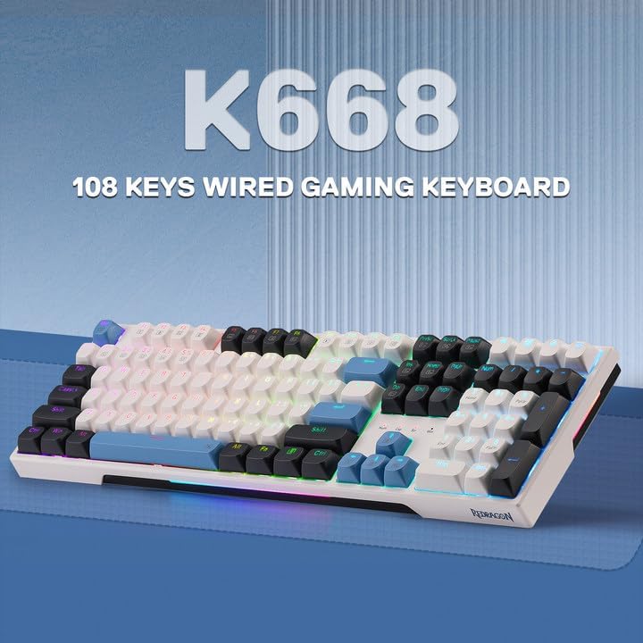 Redragon K668 TRUNDLE Gaming Keyboard With Hot Swappable Red Switches (WGB)
