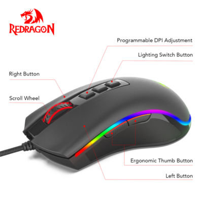 Redragon M711 COBRA RGB Gaming Mouse with 16.8 Million, 10,000 DPI (Black)