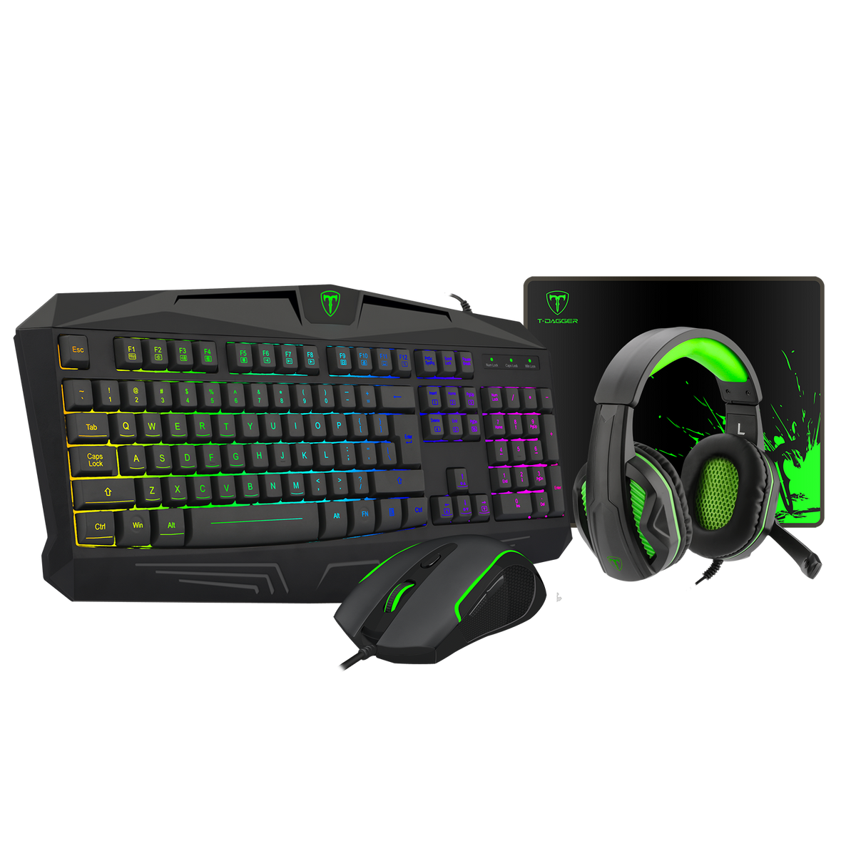 T-DAGGER T-TGS003 Mouse Keyboard Mouse Pad Headset 4 IN 1 Gaming Combo Set