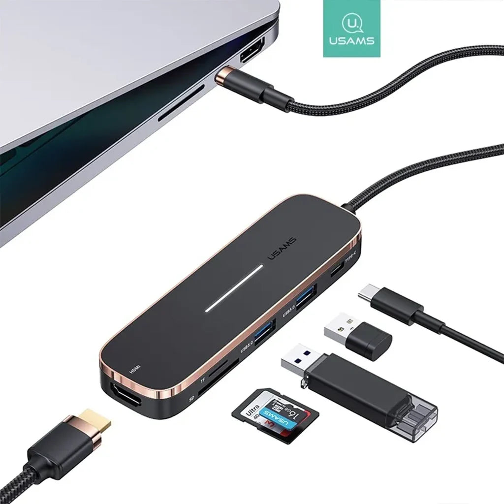 USAMS 6-in-1 TYPE C TO HDMI + PD + USB 3.0 X 3 + MICRO SD