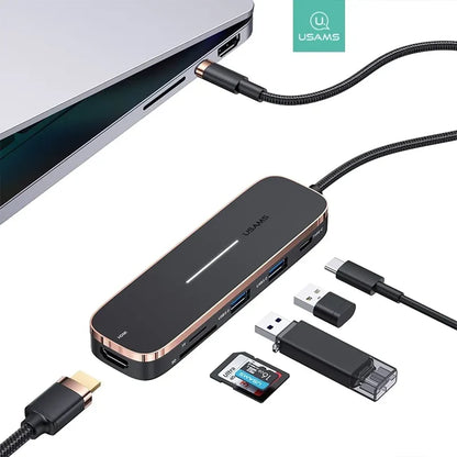 USAMS 6-in-1 TYPE C TO HDMI + PD + USB 3.0 X 3 + MICRO SD