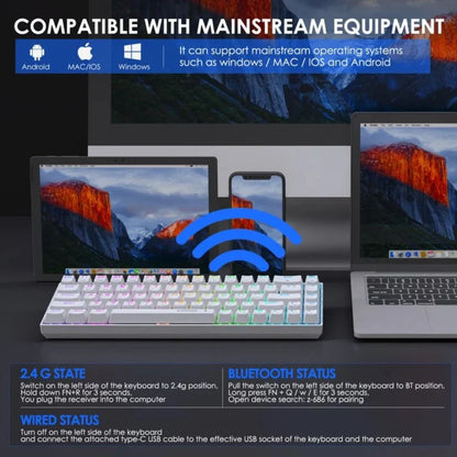 E-YOOSO Z-686 White Tri-Mode 68 Keys Mechanical Keyboard With Red Switches