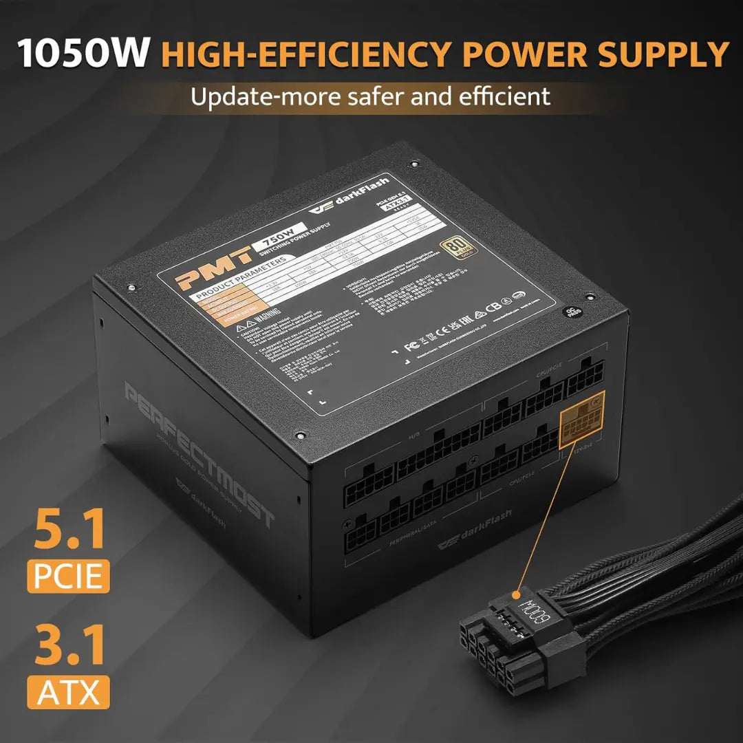 DarkFlash AIGO PMT1050 1050W 80 Plus Gold Fully Modular Gaming PC Power Supply