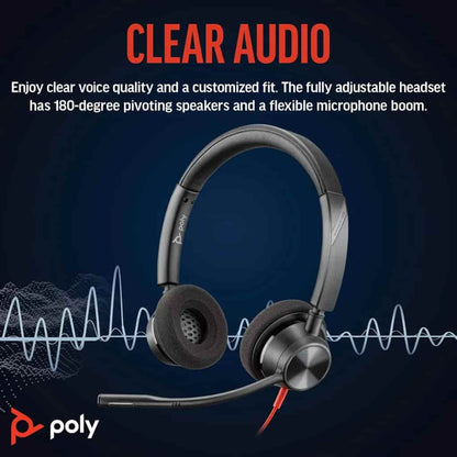 Poly Blackwire 3320 Wired Headset Type-C and USB-A Dual Connectors