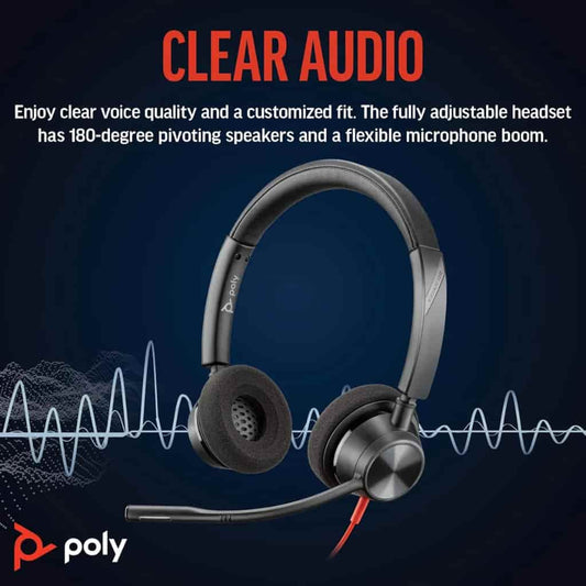 Poly Blackwire 3320 Wired Headset Type-C and USB-A Dual Connectors