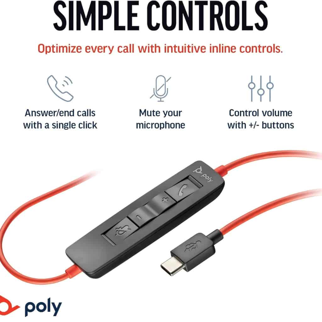 Poly Blackwire 3320 Wired Headset Type-C and USB-A Dual Connectors