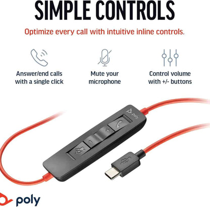 Poly Blackwire 3320 Wired Headset Type-C and USB-A Dual Connectors