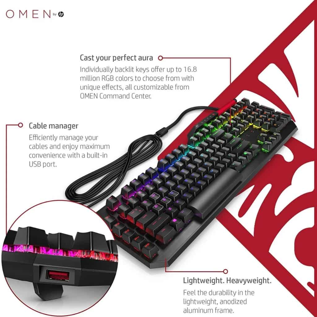 Omen by HP Sequencer RGB Mechanical Optical Gaming Keyboard 10X Faster Blue Switch Volume Roller Bar Anti Ghosting