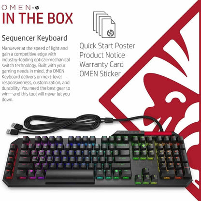 Omen by HP Sequencer RGB Mechanical Optical Gaming Keyboard 10X Faster Blue Switch Volume Roller Bar Anti Ghosting