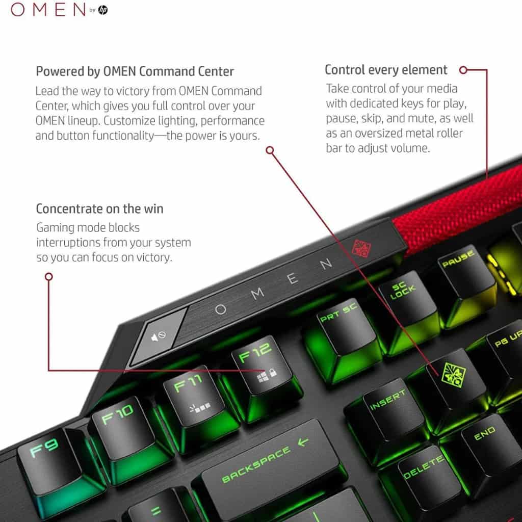 Omen by HP Sequencer RGB Mechanical Optical Gaming Keyboard 10X Faster Blue Switch Volume Roller Bar Anti Ghosting
