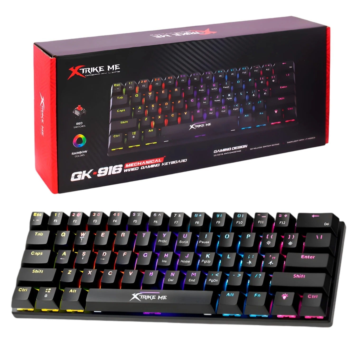 Xtrike Me Gk-916 Rainbow Switch Lights Mechanical Gaming Keyboard 61 Keys