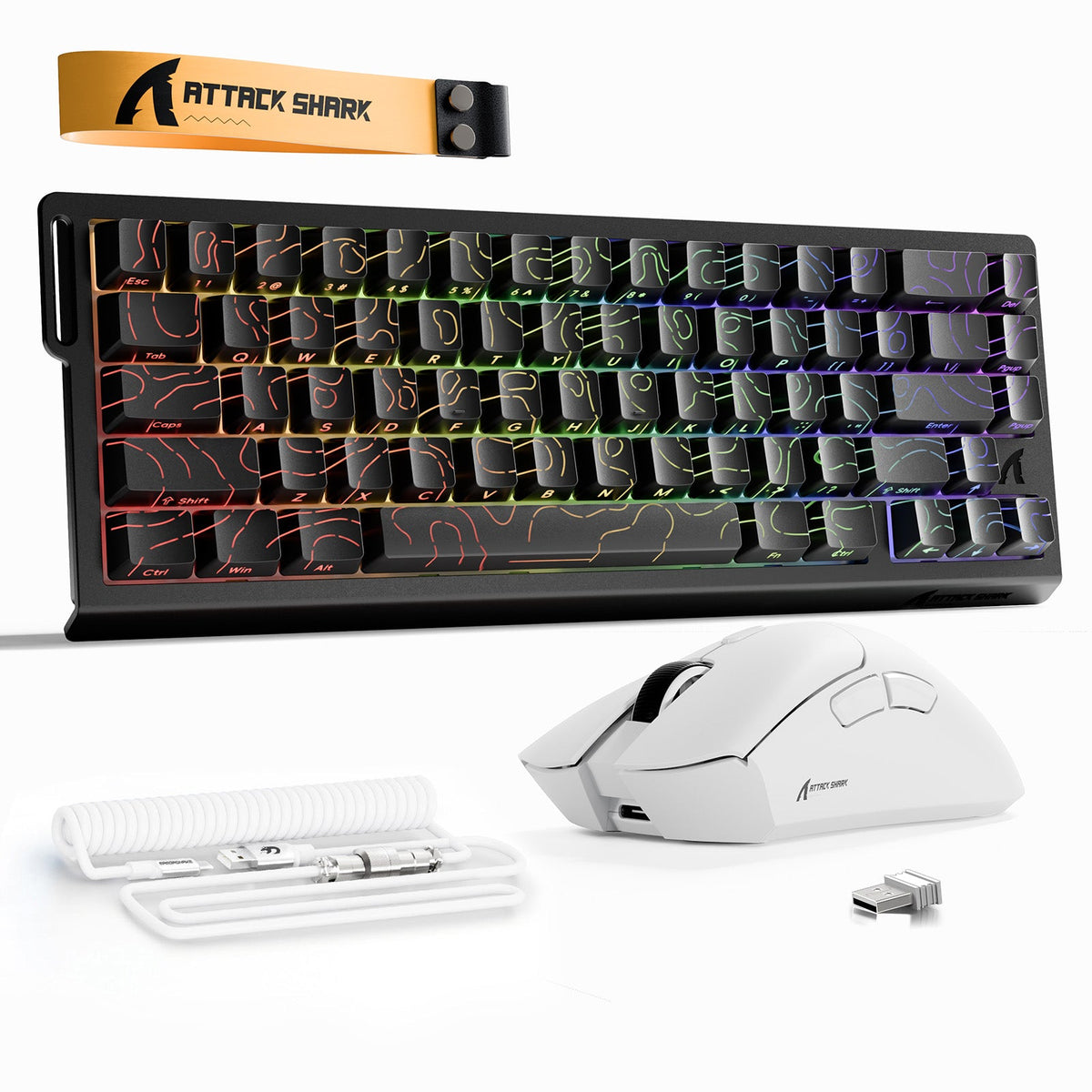 ATTACK SHARK X68HE Rapid Trigger Keyboard + R1 Wireless Gaming Mouse + C01 Coiled Cable Bundle