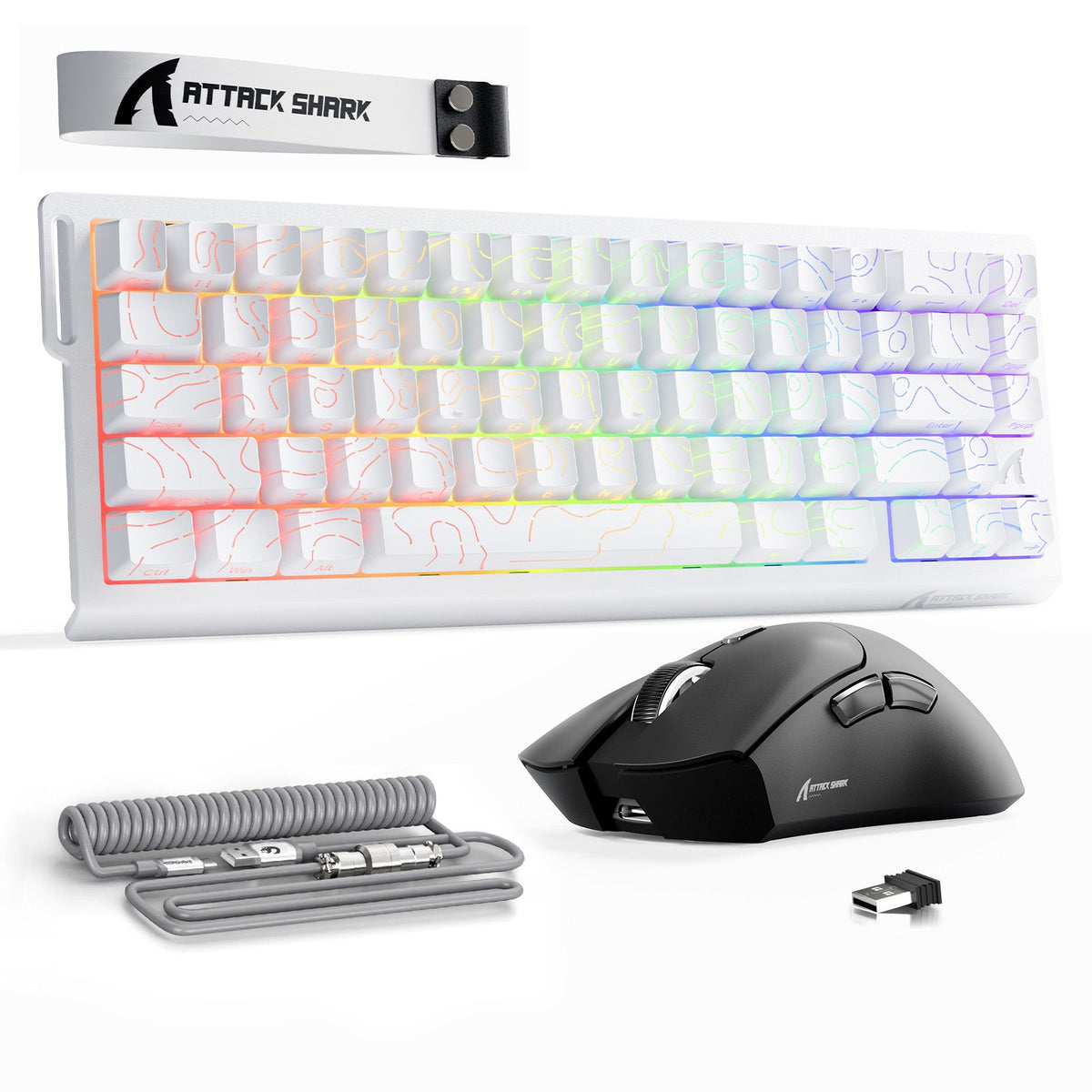 ATTACK SHARK X68HE Rapid Trigger Keyboard + R1 Wireless Gaming Mouse + C01 Coiled Cable Bundle