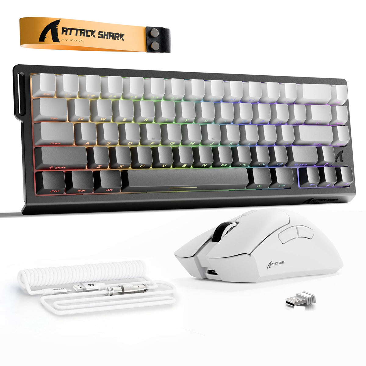 ATTACK SHARK X68HE Rapid Trigger Keyboard + R1 Wireless Gaming Mouse + C01 Coiled Cable Bundle