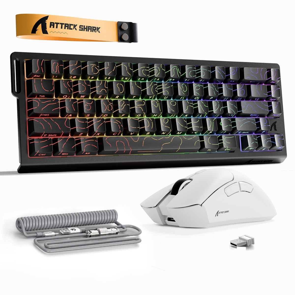 ATTACK SHARK X68HE Rapid Trigger Keyboard + R1 Wireless Gaming Mouse + C01 Coiled Cable Bundle
