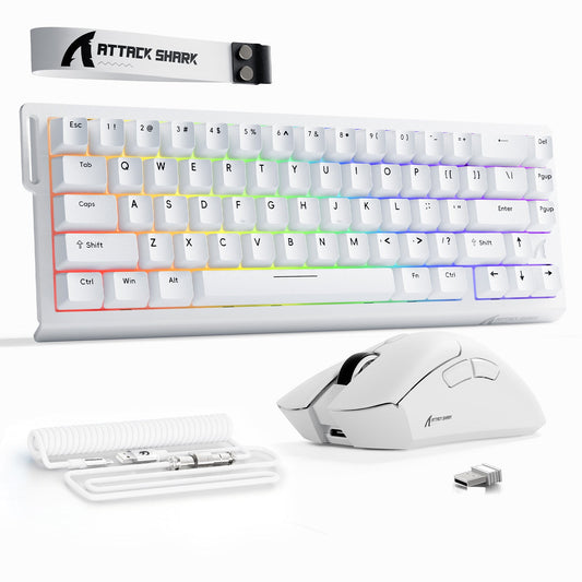 ATTACK SHARK X68HE Rapid Trigger Keyboard + R1 Wireless Gaming Mouse + C01 Coiled Cable Bundle