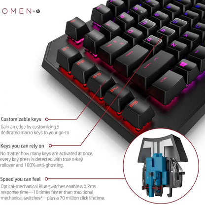 Omen by HP Sequencer RGB Mechanical Optical Gaming Keyboard 10X Faster Blue Switch Volume Roller Bar Anti Ghosting
