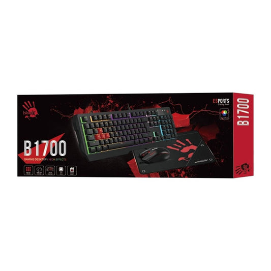 Bloody B1700 Neon Gaming Keyboard Mouse Mousepad Combo - 6000 CPI - 1000Hz Report Rate - Neon Backlit - Non-Slip Design - USB