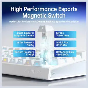 AULA HERO68 HE 60-Key Wired Hall Effect Gaming Keyboard, RGB Backlighting, 8K Polling Rate and 0.125ms Latency, Rapid Trigger and Adjustable Actuation, USB-C, White Pluto