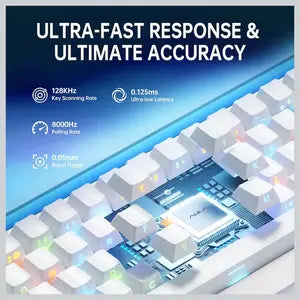 AULA HERO68 HE 60-Key Wired Hall Effect Gaming Keyboard, RGB Backlighting, 8K Polling Rate and 0.125ms Latency, Rapid Trigger and Adjustable Actuation, USB-C, White Pluto
