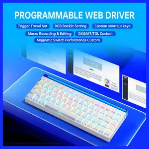 AULA HERO68 HE 60-Key Wired Hall Effect Gaming Keyboard, RGB Backlighting, 8K Polling Rate and 0.125ms Latency, Rapid Trigger and Adjustable Actuation, USB-C, White Pluto