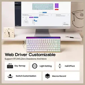 AULA HERO84 HE 84-Key Wired Hall Effect Magnetic Gaming Keyboard, 8K Polling Rate, 0.125ms Ultra-Low Latency, RGB Neon Lightbox, Custom Actuation, Black King Magnetic Switch, White Contour