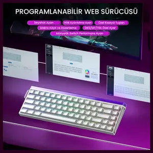 AULA HERO68 HE 60-Key Wired Hall Effect Gaming Keyboard, 16.8M RGB Backlighting, 8000Hz Polling Rate and 0.125ms Latency, Rapid Trigger and Adjustable Actuation, USB Type-C, White