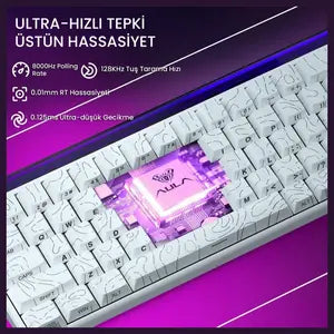 AULA HERO68 HE 60-Key Wired Hall Effect Gaming Keyboard, 16.8M RGB Backlighting, 8000Hz Polling Rate and 0.125ms Latency, Rapid Trigger and Adjustable Actuation, USB Type-C, White