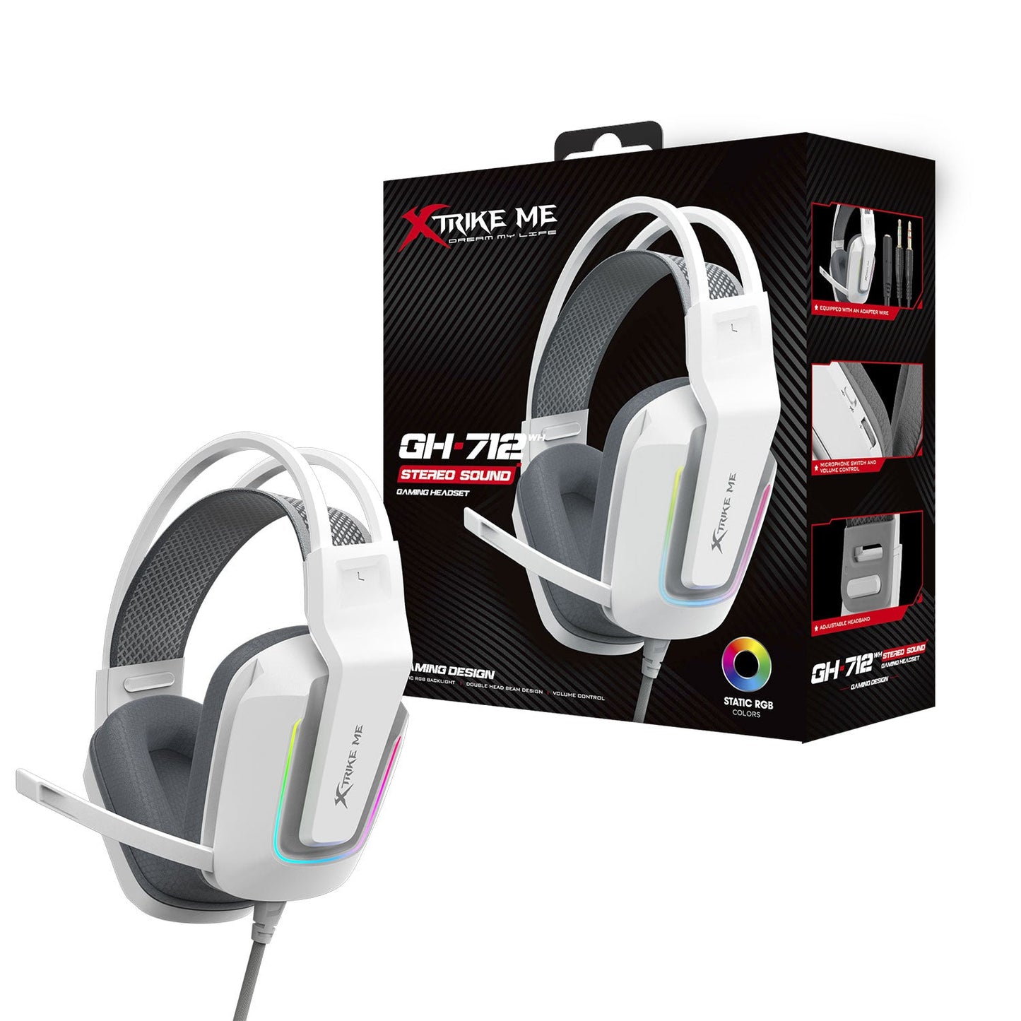 XTRIKE ME GH712 RGB GAMING HEADSET WITH NOISE REDUCTION MICROPHONE BLACK