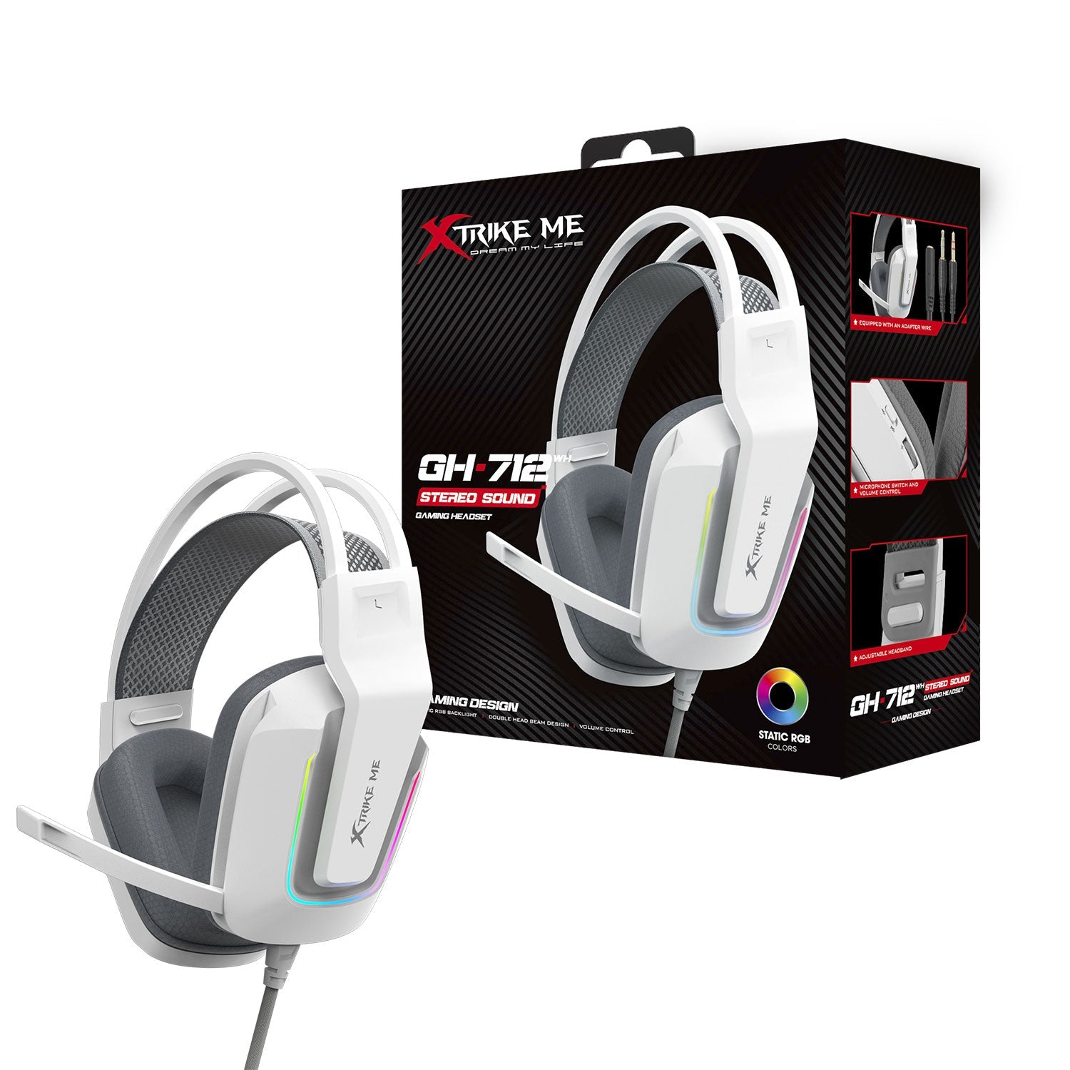 XTRIKE ME GH712 RGB GAMING HEADSET WITH NOISE REDUCTION MICROPHONE BLACK