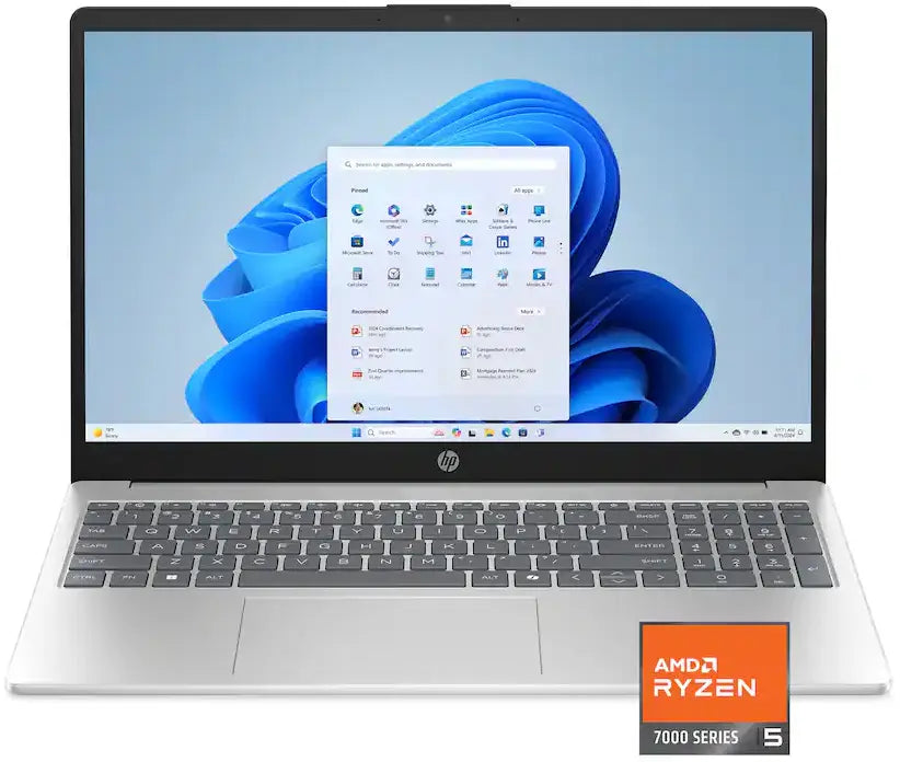 HP 15-FC0146DX Laptop AMD Ryzen 5 7520U, 8GB DDR5, 512GB SSD, Integrated AMD Radeon Graphics, 15.6" FHD IPS Touch Screen, Windows 11 Home, Natural Silver