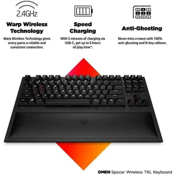 HP Omen Spacer TKL Wireless Gaming Keyboard White and Red Backlit Box Packed with Wrist Rest