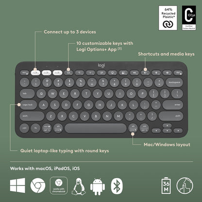 Logitech K380s Pebble Keys 2 Bluetooth Wireless Keyboard