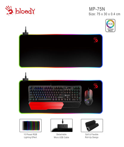 MP-75N Extended Roll-Up Fabric RGB Gaming Mouse Pad