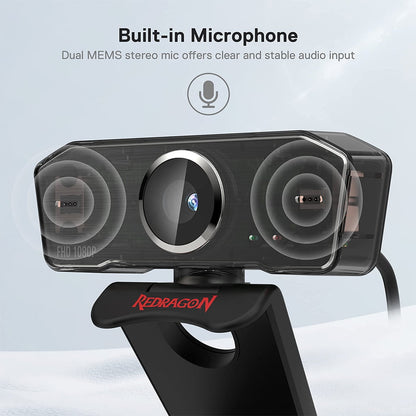Redragon GW800 1080P Stereo Sound 360° Wired Webcam